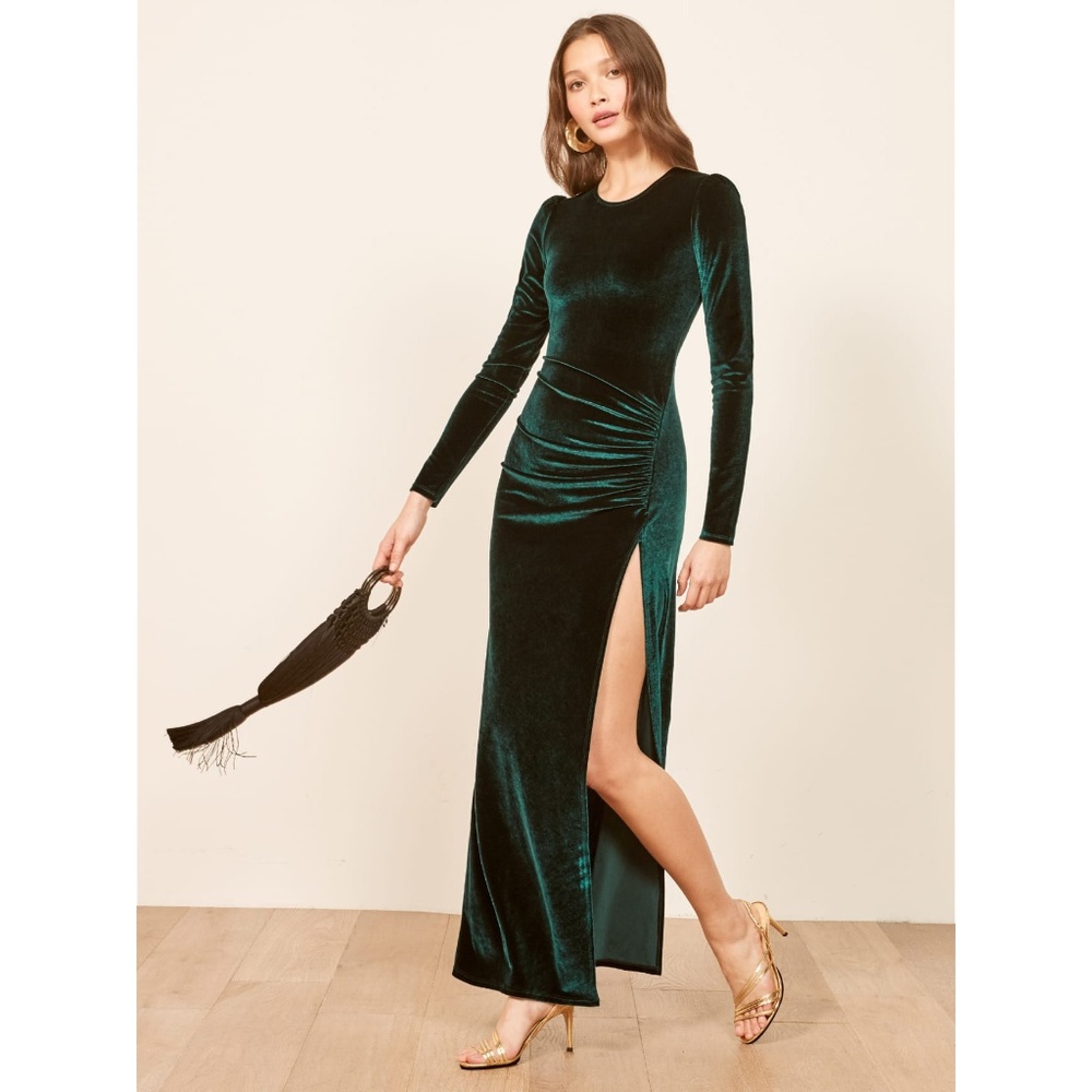 Reformation Ruby Long Sleeve Velvet Dress